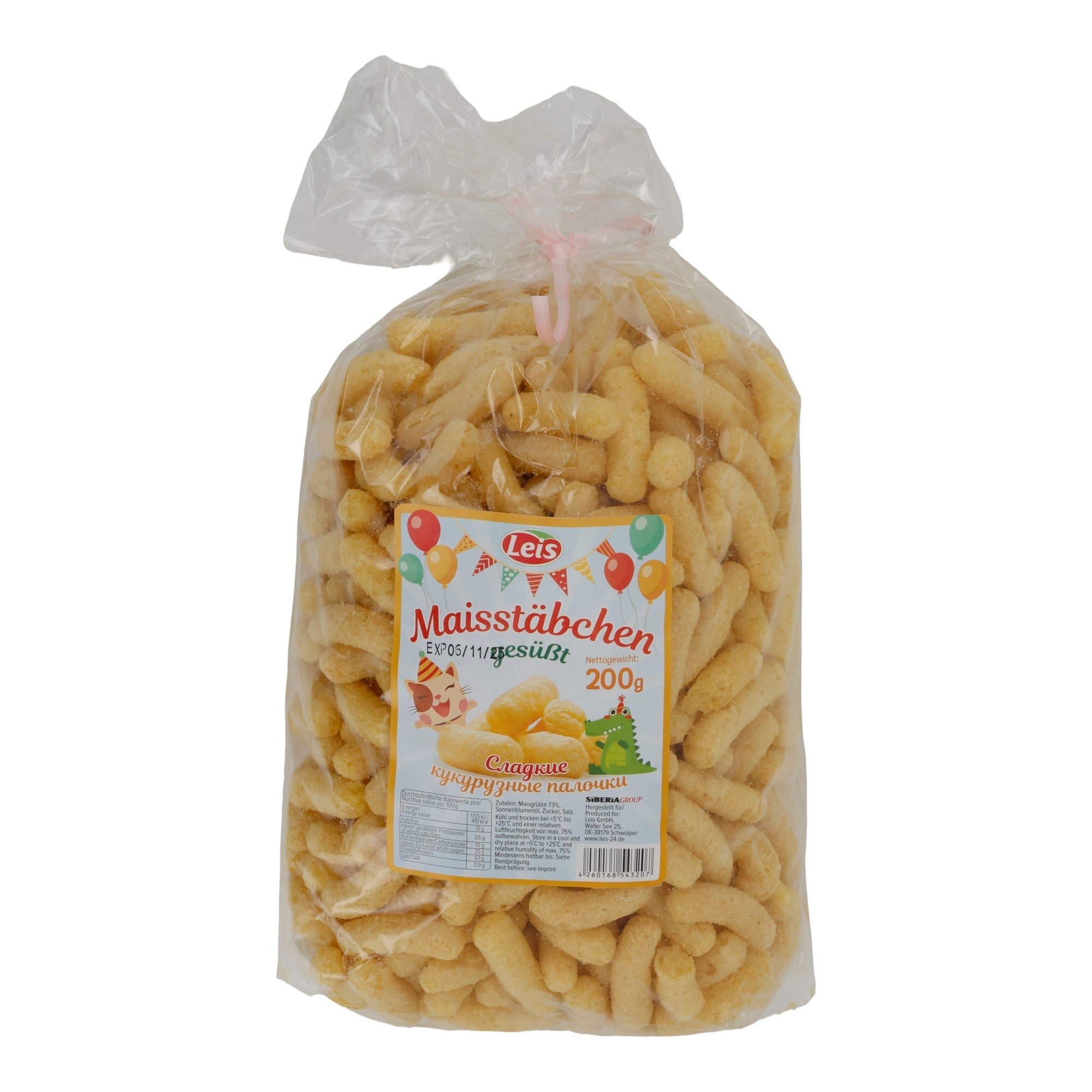 Leis | Maisstäbchen gesüßt | Knuspriger Maissnack für Kinder | 200 g LEIS